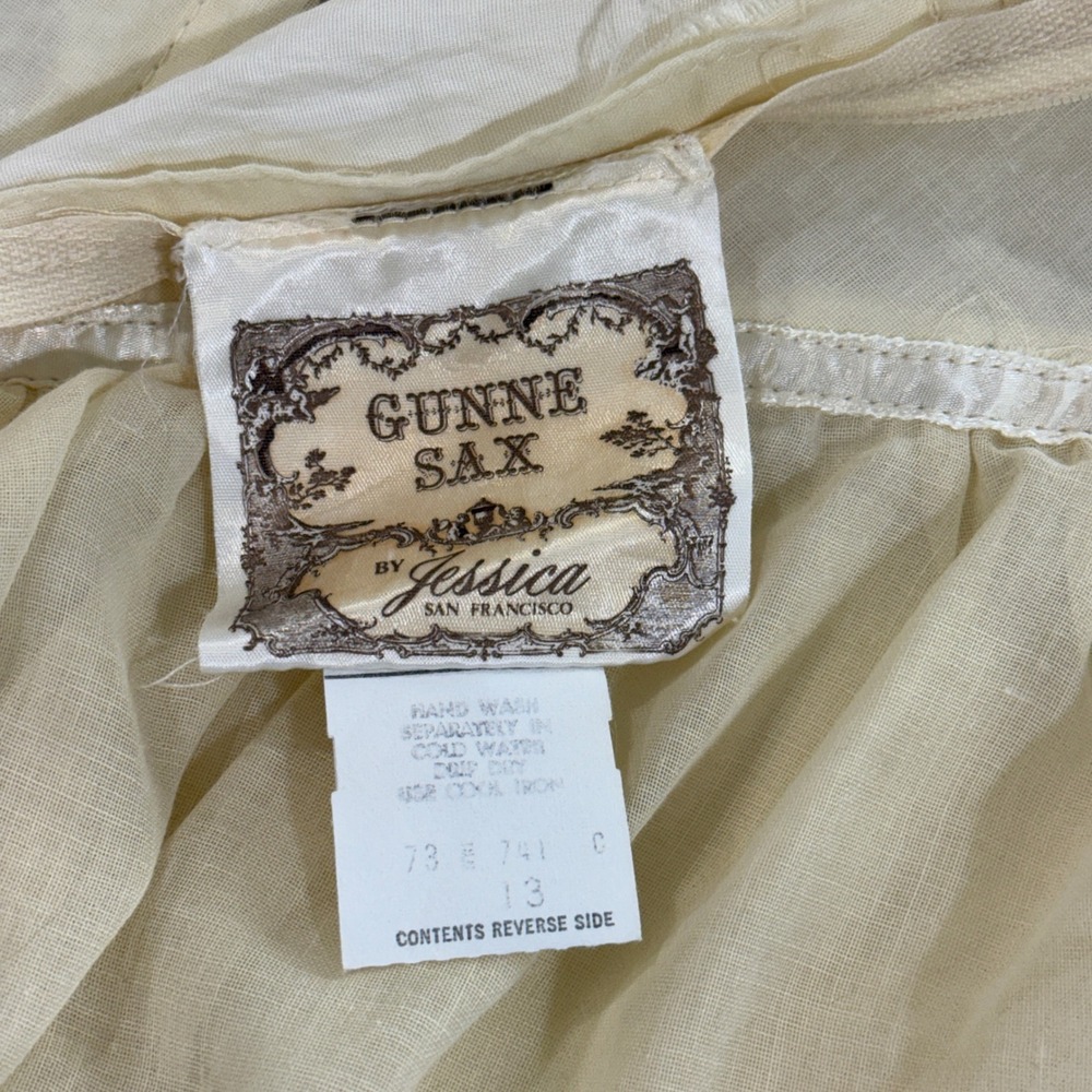 Vintage Gunne Sax Jessica Maxi Prairie Dress Lace Capelet Ivory Boho Size 13 - Picture 13 of 16